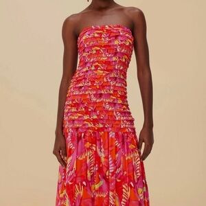 FARM Rio Strapless Dress in Pink and Orange